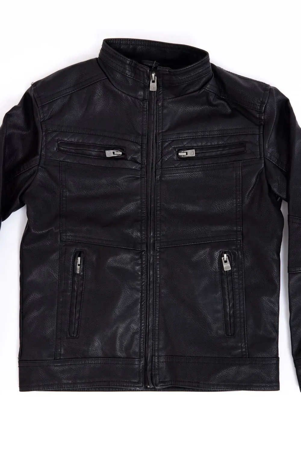 Youth Moto Faux Leather Jacket for Boys in Black | BXLJ58003-BLACK